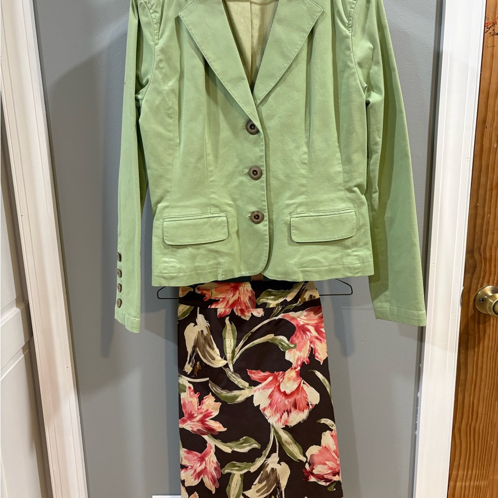 Talbots Green Blazer with Floral Skirt